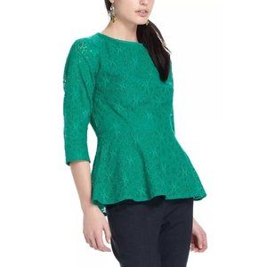 Anthropologie Moulinette Soeurs Women Lace Peplum Blouse 3/4 Sleeve Green Size 6